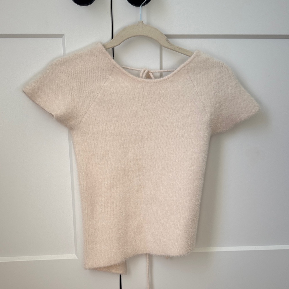 Zara Cream Short Sleeve Open Back Top